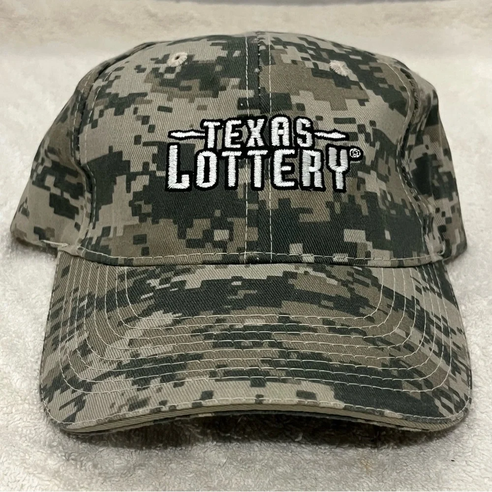 Texas Lottery Adjustable Camouflage Cap in support of Texas Education & Veterans